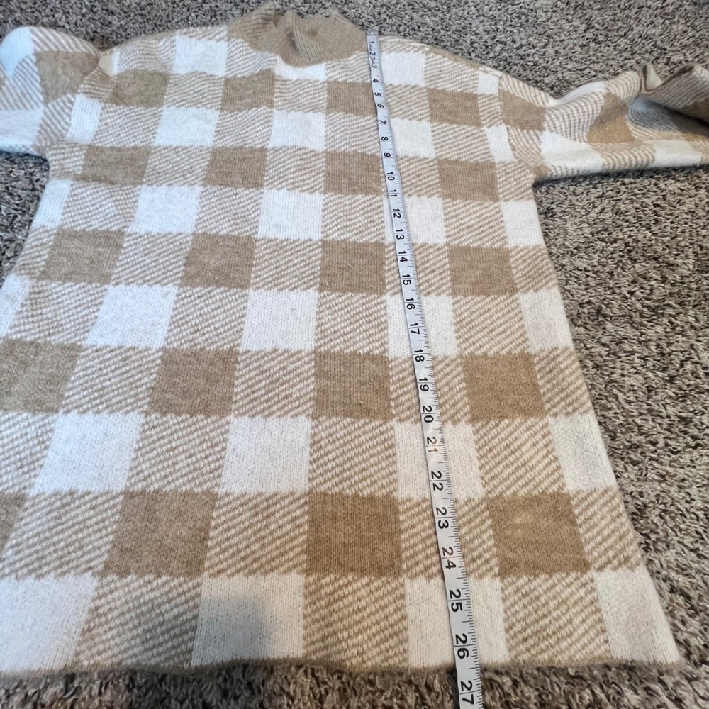 LOFT Women's Beige White‎ Buffalo Check Mock Neck Sweater Size S - Picture 5 of 6
